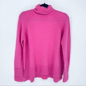 J. Crew Pink Turtleneck Sweater Nylon Merino Wool Blend Long Sleeve High/Low Top